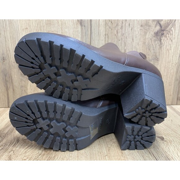 Top Moda Women’s Chunky Lugged Platform Boots Brown Side Zip Comfort Chelsea 8.5 - Picture 5 of 16